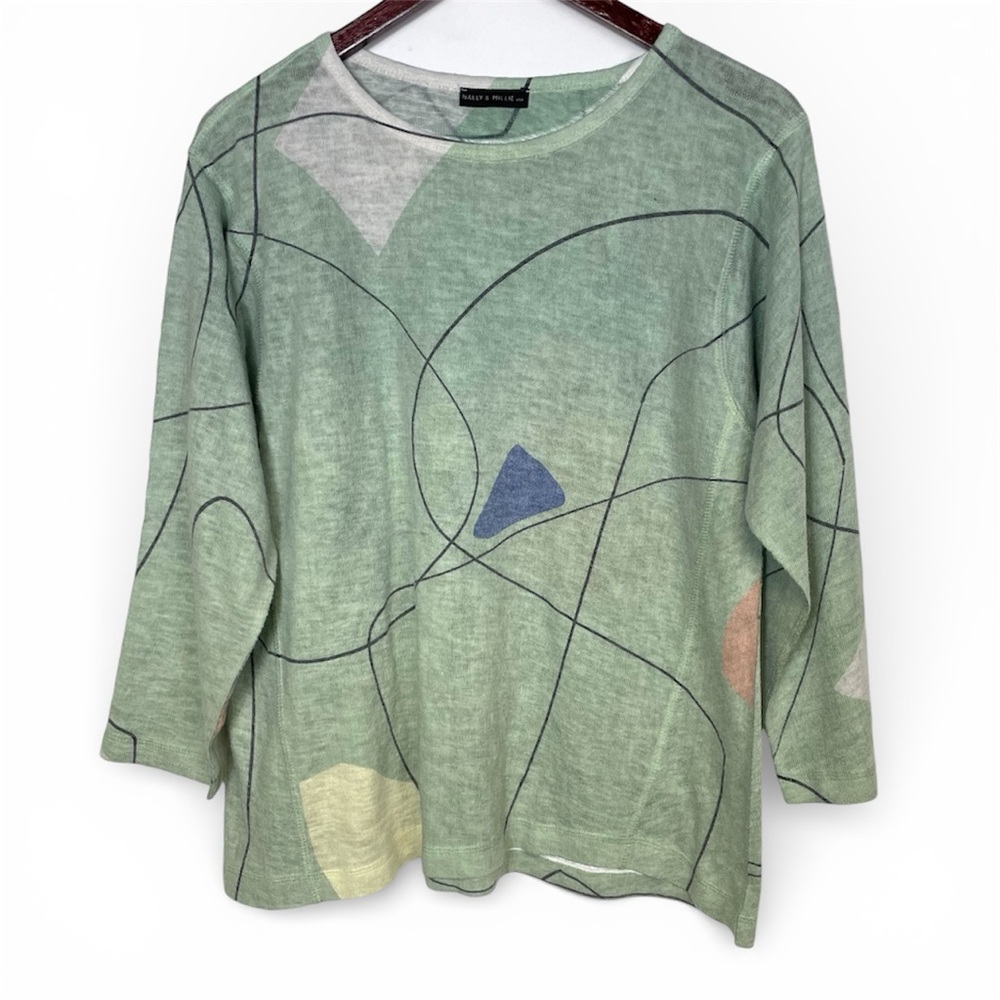 Nally & Millie Light Green Abstract Pattern Top Size PL